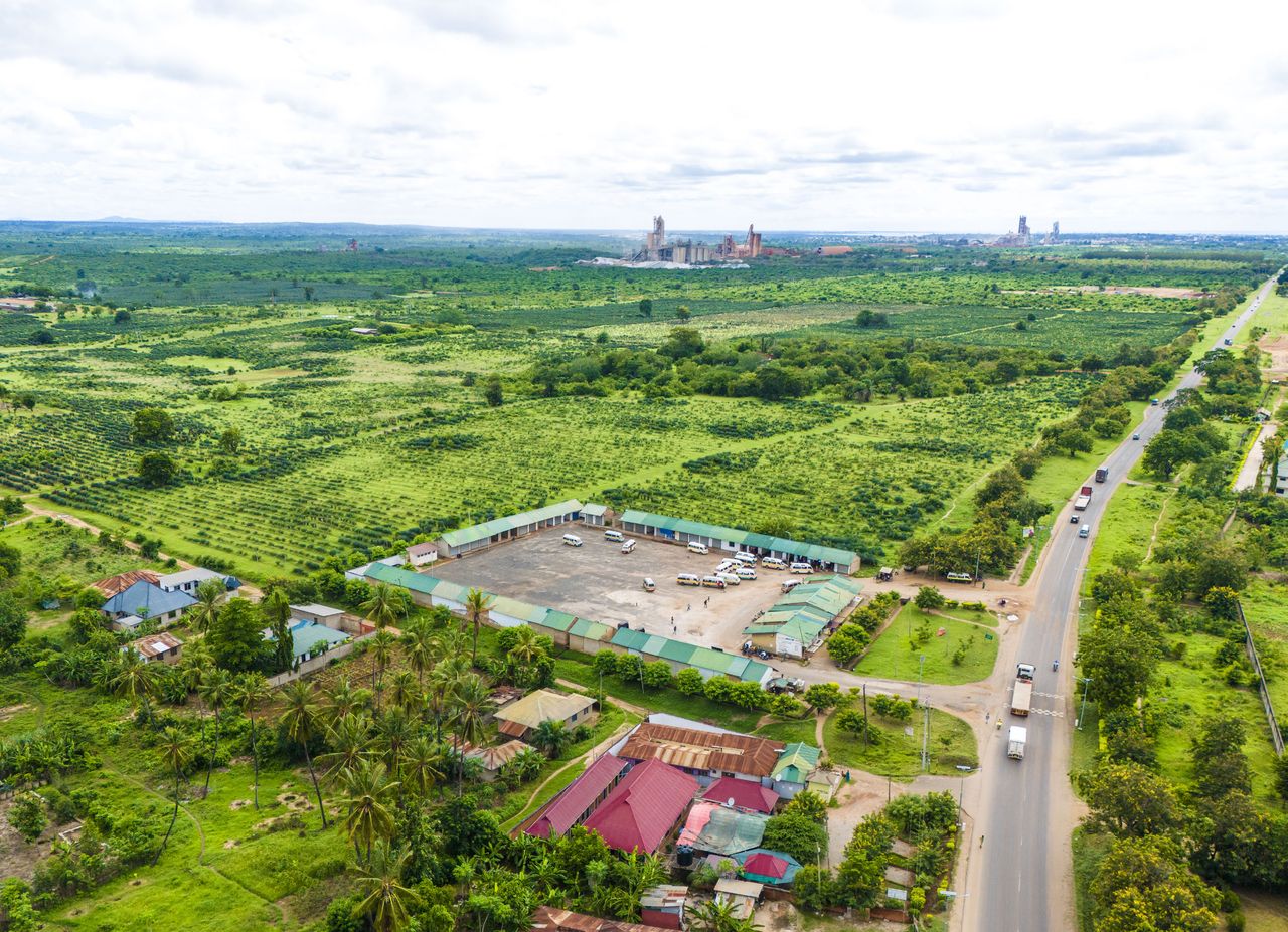 Aerial view of the Amboni Industrial Park site along the A14 highway